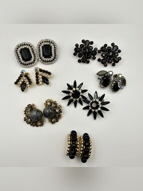 Vintage Black Rhinestone Clip On Earrings Mixed Lot Judy Lee Selro Selini Napier